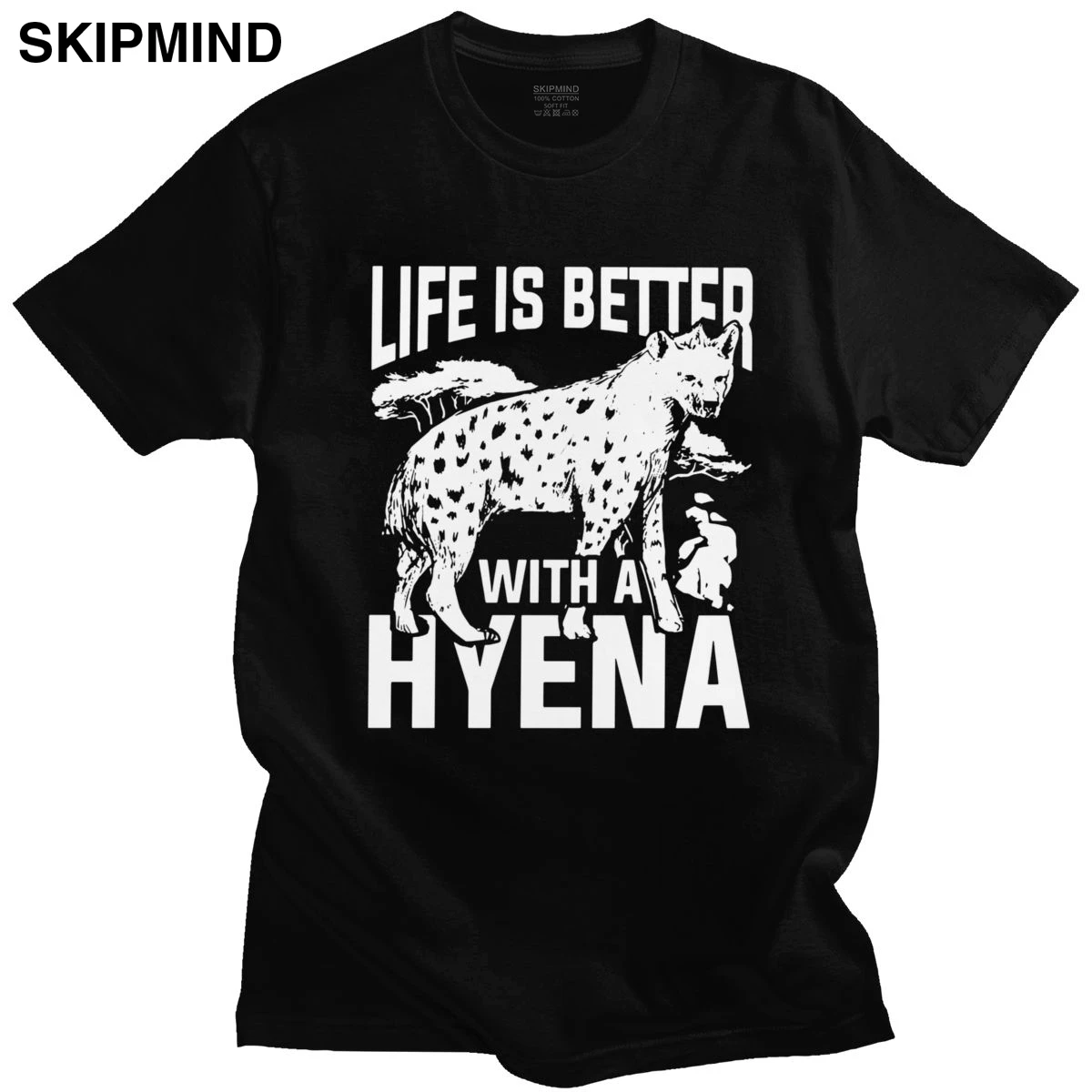Смешные мужские гиена Футболка короткий рукав Мягкая футболка хлопок