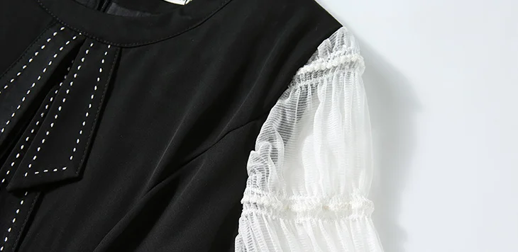 

New 2020 Women Summer Dress Runway Designer Elegant Bowknot Decration Patchwork Casual A-line Dress