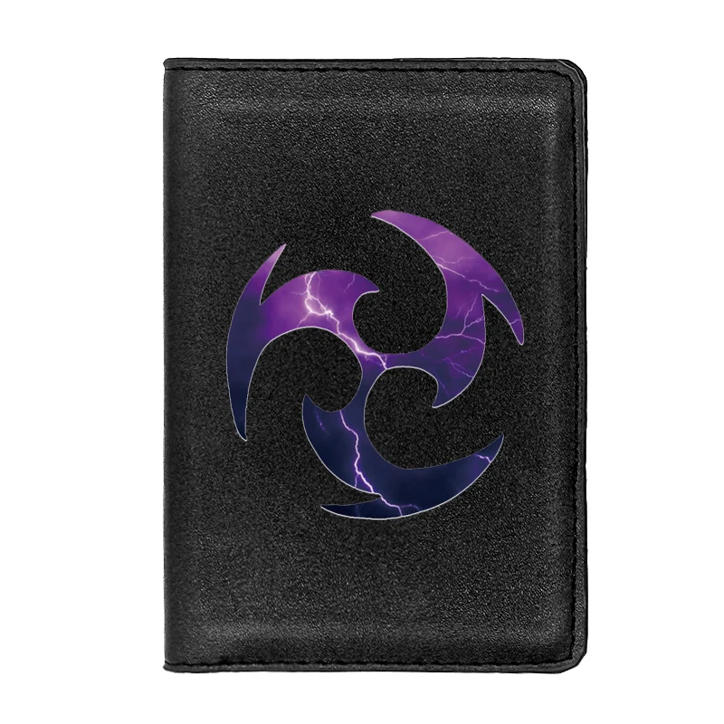 

Genshin Impact Thunder Element Symbol Passport Cover Men Women Leather Slim ID Card Travel Holder Wallet Document Organizer Case