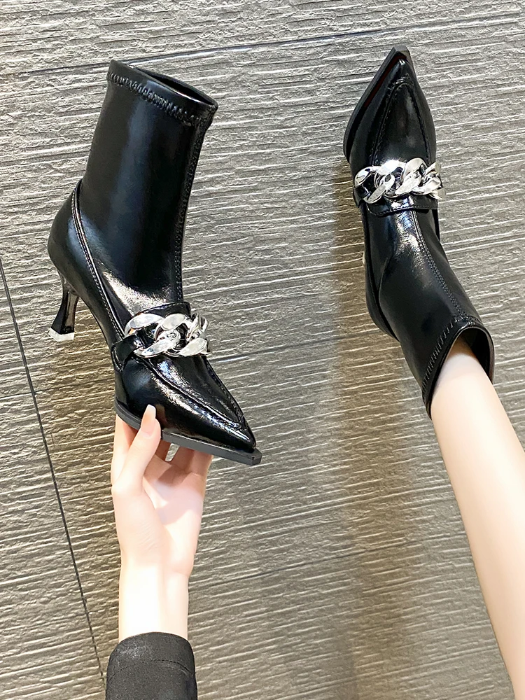 

Женские брендовые полуботинки, женские модные полуботинки с острым носком, на высоком каблуке, с плюшевой подкладкой