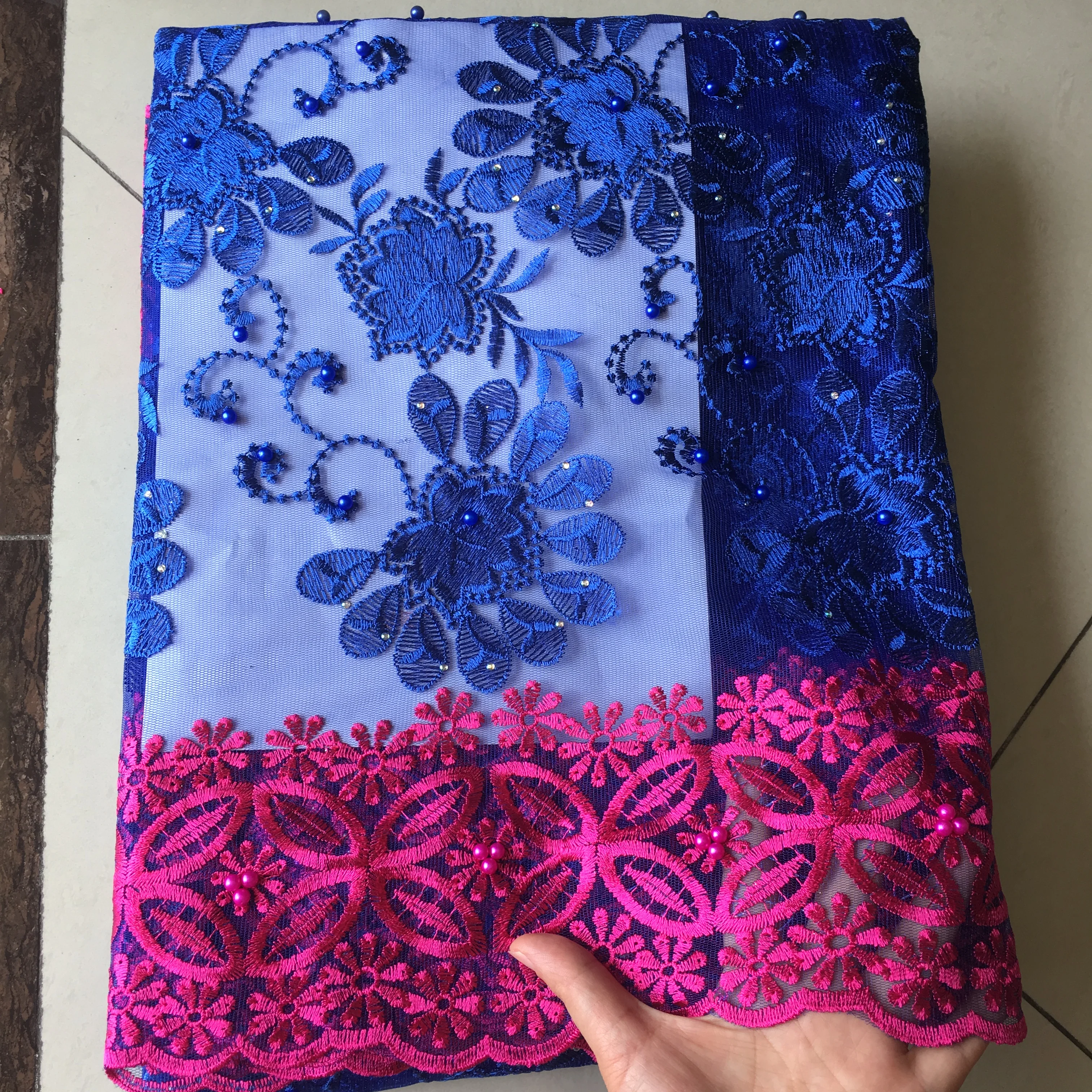 

2020 королевский синий вышитый африканский кружево для вечернего платья Бесплатная доставка 5 ярдов швейцарское кружево Африканское кружево...