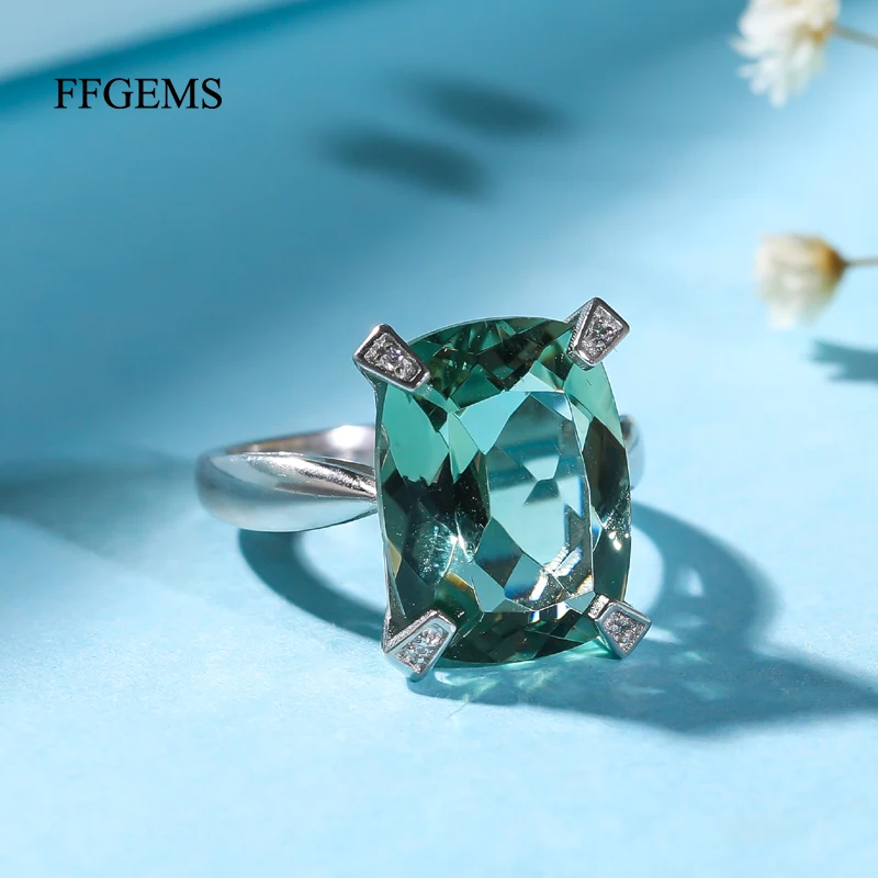 FFGems натуральный зеленый кристалл кольца Стерлинговое Серебро 925 пробы