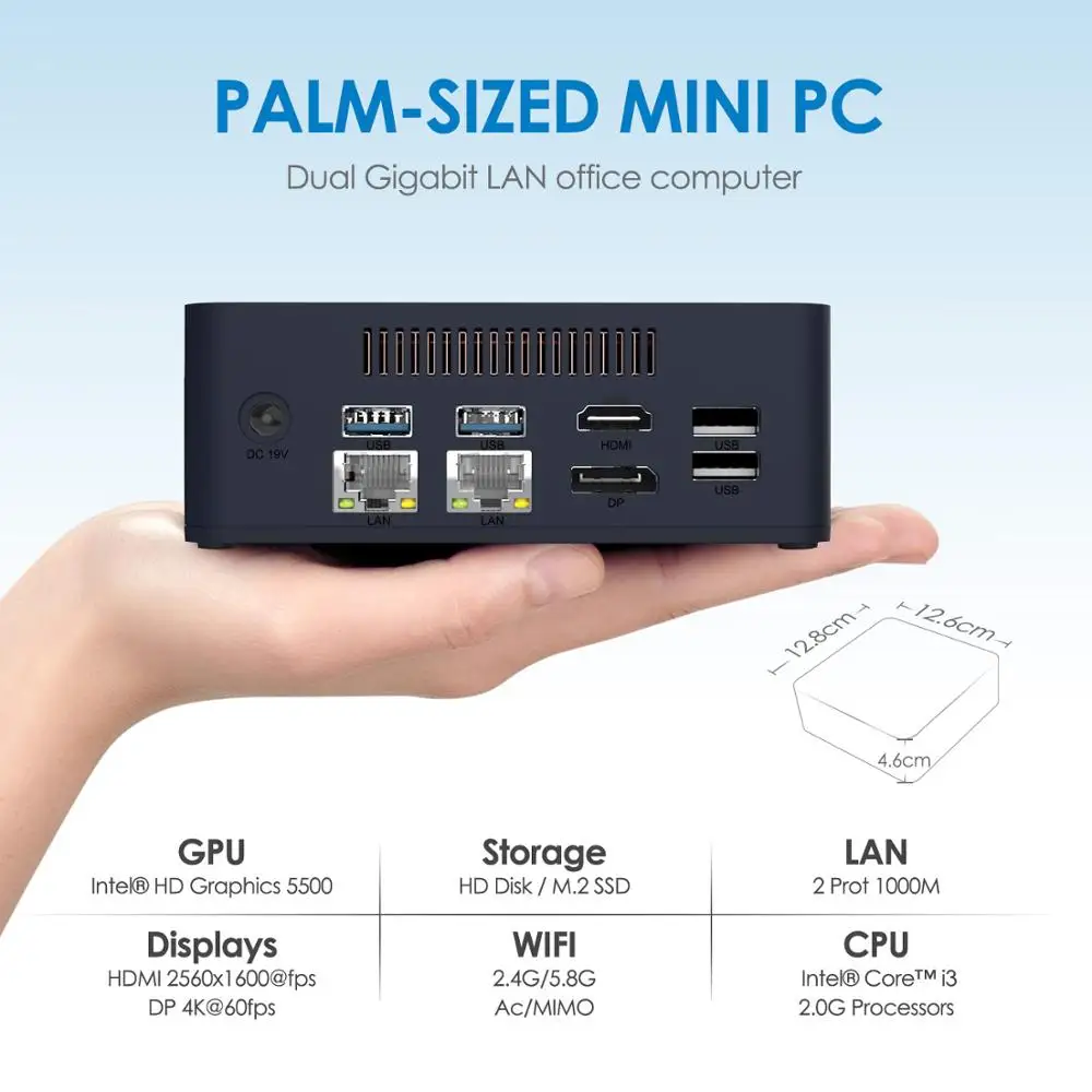 Мини пк с двумя LAN Intel Core i3 5005U 2 0 ггц DDR3L 8 гб RAM/256 SSD/DIY WIN10 HDMI DP 4K HTPC NUC компьютер 1000