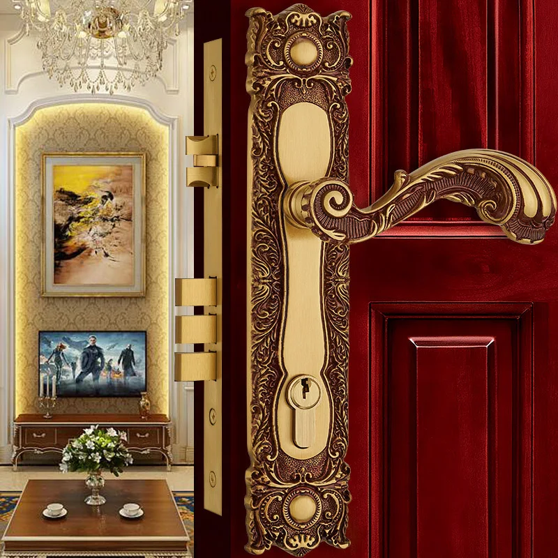 

Modern Europen Lock Antique Solid Brass Gate Locks Entrance Door Lockset Rose Golden Bedroom Handle Mute Lockset Door Hardware