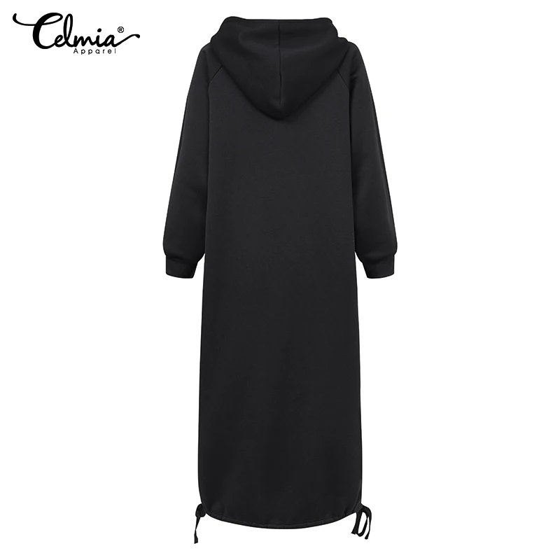 Зимнее платье с капюшоном Celmia женское модное флисовое теплое свитшот длинным