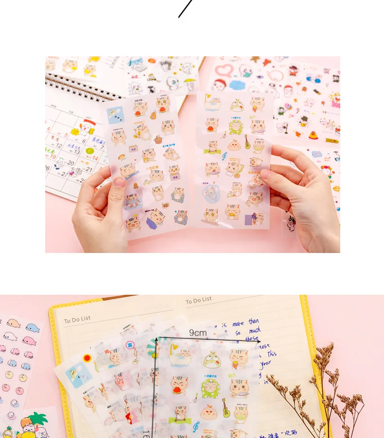 6 листов DIY Kawaii ПВХ мультфильм канцелярские наклейки Скрапбукинг для украшения фотоальбома дневника