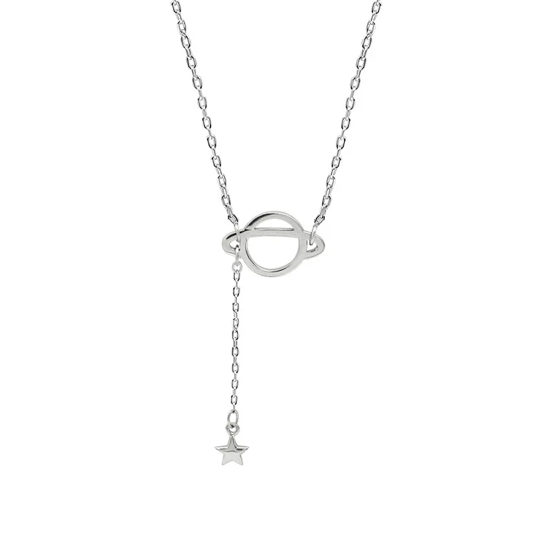 

Real 925 Sterling Silver Universe Planet Necklace For Women Fashion Chain Star Necklaces & Pendants Fine Jewelry Gift Flyleaf