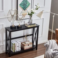 2 tier x design console table wooden sofa table bookshelf entryway accent table end table with shelf storage for living room