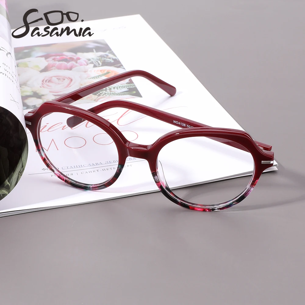 

SASAMIA Female Glasses Frame Round Glasses Acetate Material Woman anti-blue Glasses Optical Prescription Myopia Reading Glasses