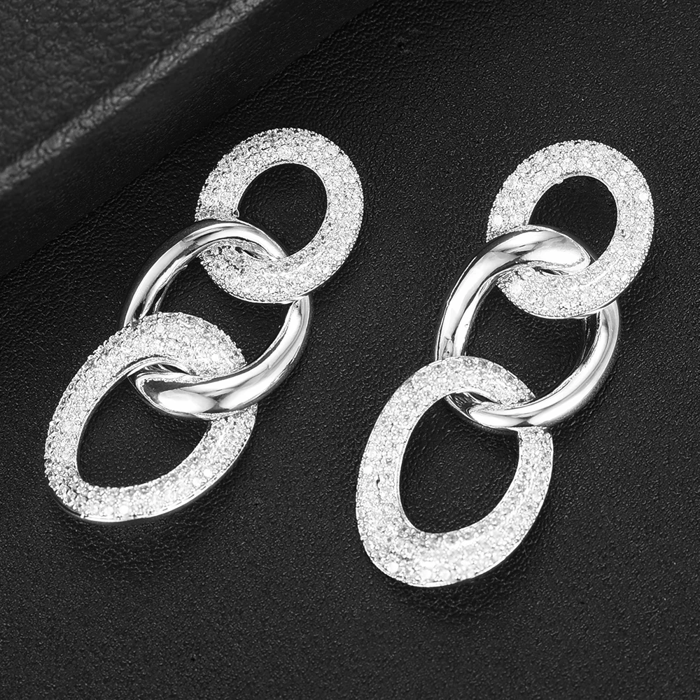 

LARRAURI 2020 New Trendy Link Earrings For Women Fashion Geometric Round Earrings ZIRCON Cross Earring Jewelry
