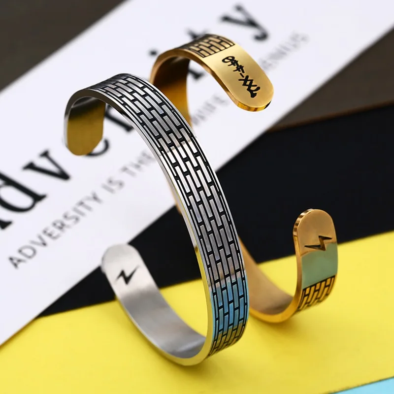 Мужской Открытый браслет из титановой стали в стиле хип-хоп с граффити молнией 358