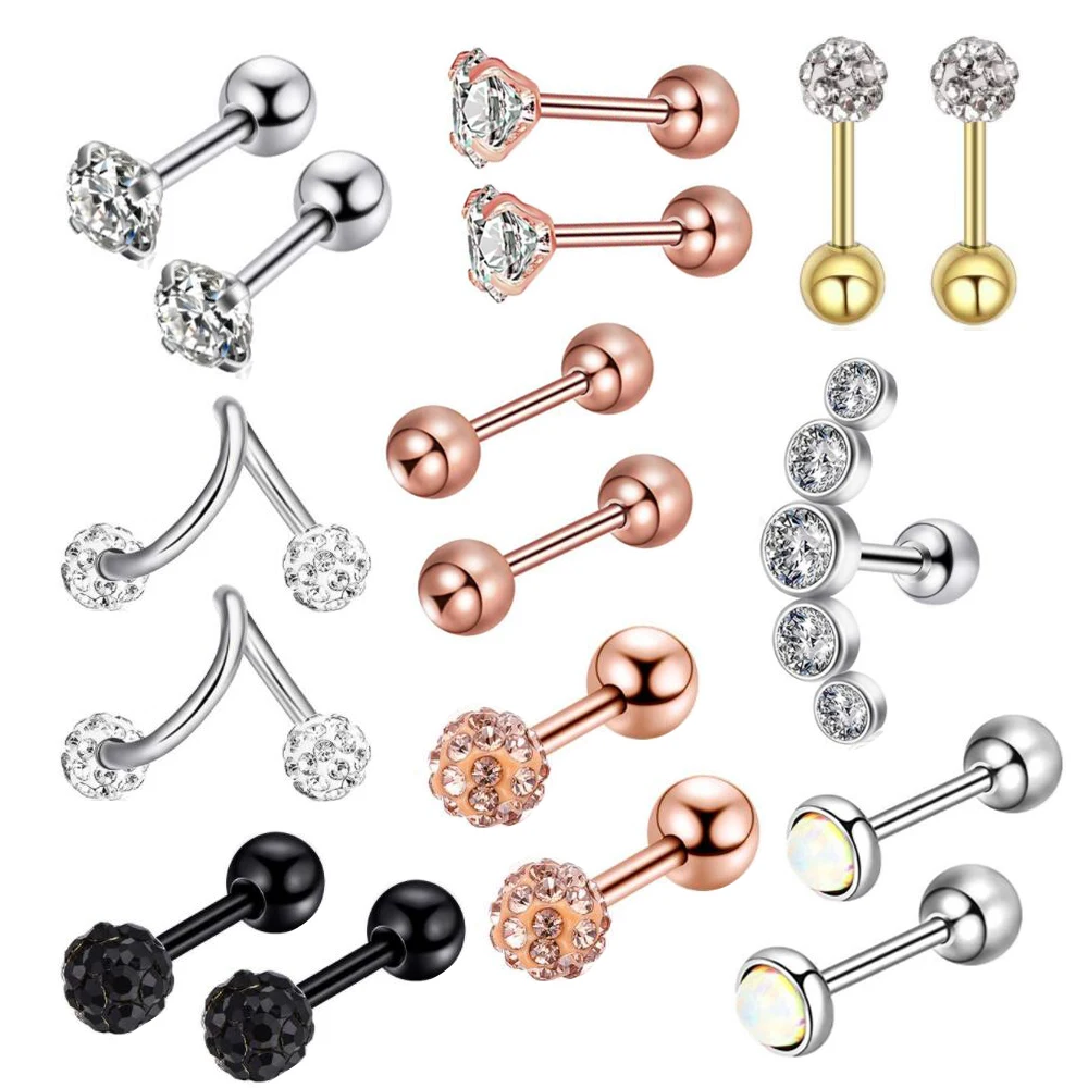 Серьги гвоздики с круглым шариком из нержавеющей стали набор сережек гвоздиков