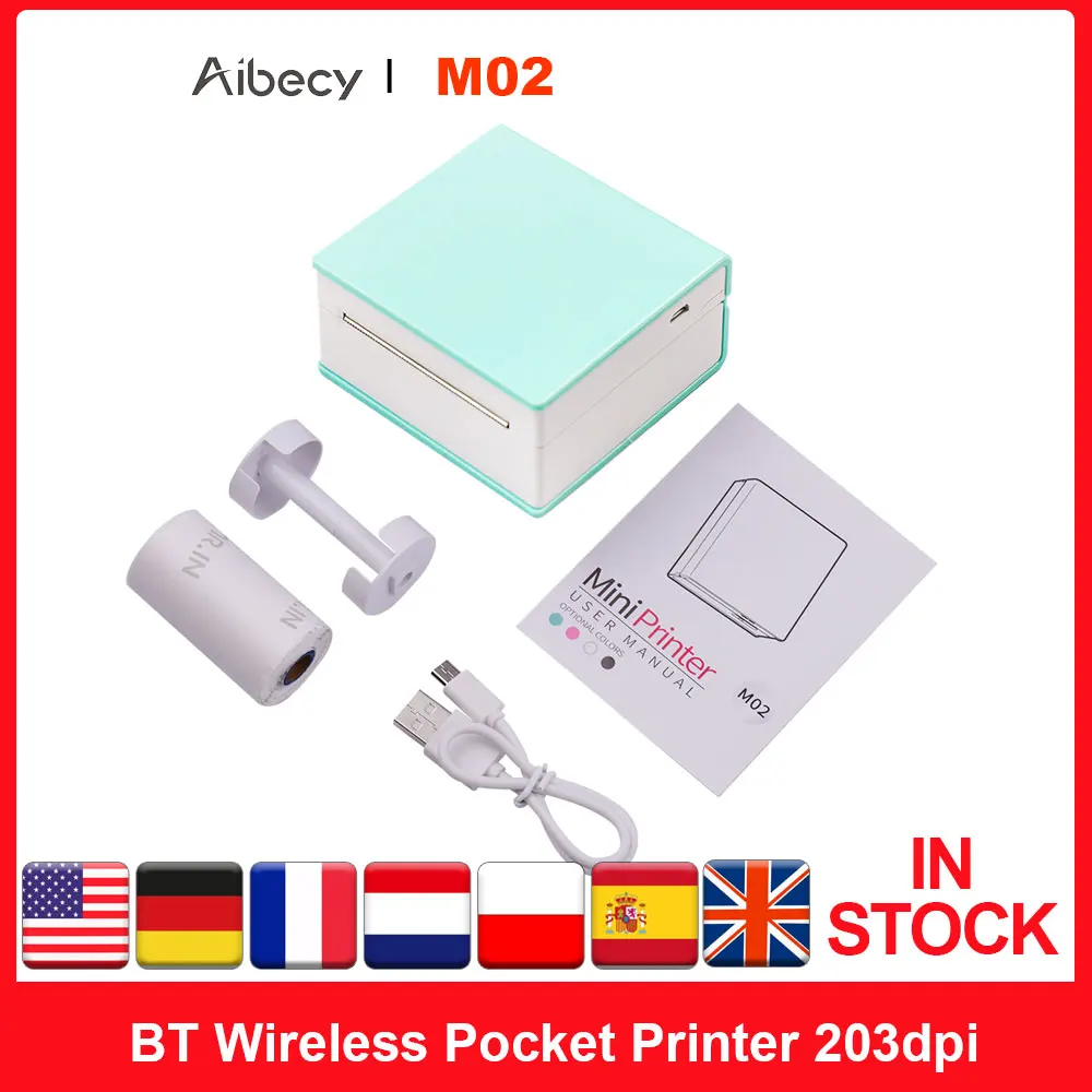 Портативный термопринтер Aibecy M02 BT Беспроводной Карманный фотопринтер 203