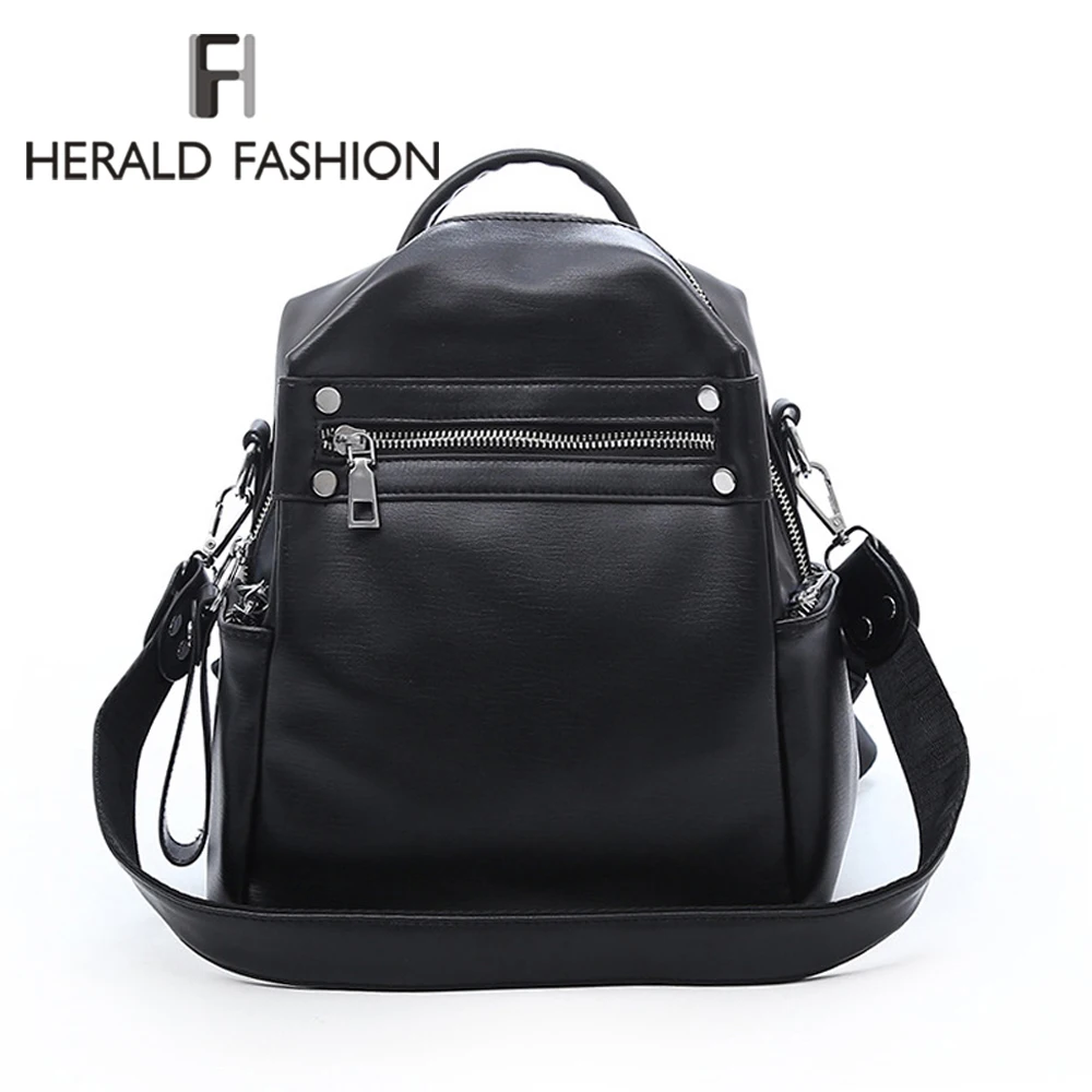 Женский кожаный рюкзак Herald Fashion школьный ранец в стиле ретро для