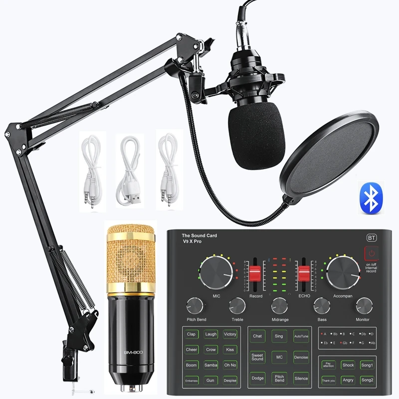 

BM800 Condenser Microphone Sound Card V9X PRO Mixer Live Broadcast Recording Set Mic Phone K Song Computer Karaoke Sing