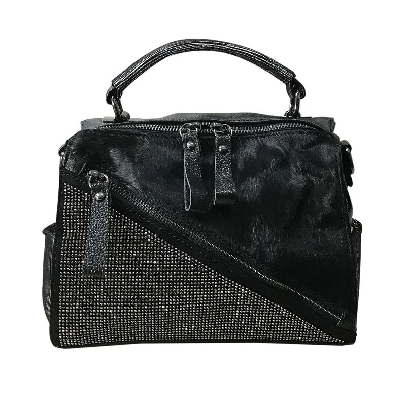 Fashion Horse Hair Messenger Bags Diamonds Satchels Horse Hair Patchwork handbag adies hand bags Diamonds Patchwork handbags