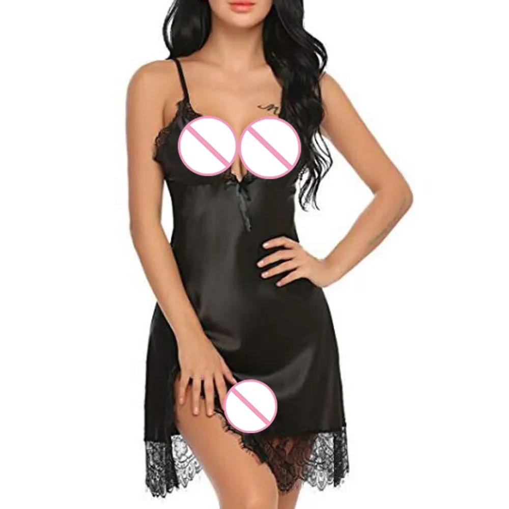 Женское нижнее белье мини ночная рубашка сексуальная шелковая атласная