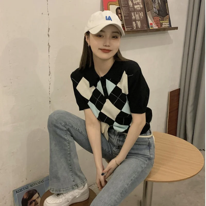 Женская футболка с коротким рукавом и воротником тонкая летняя трикотажная