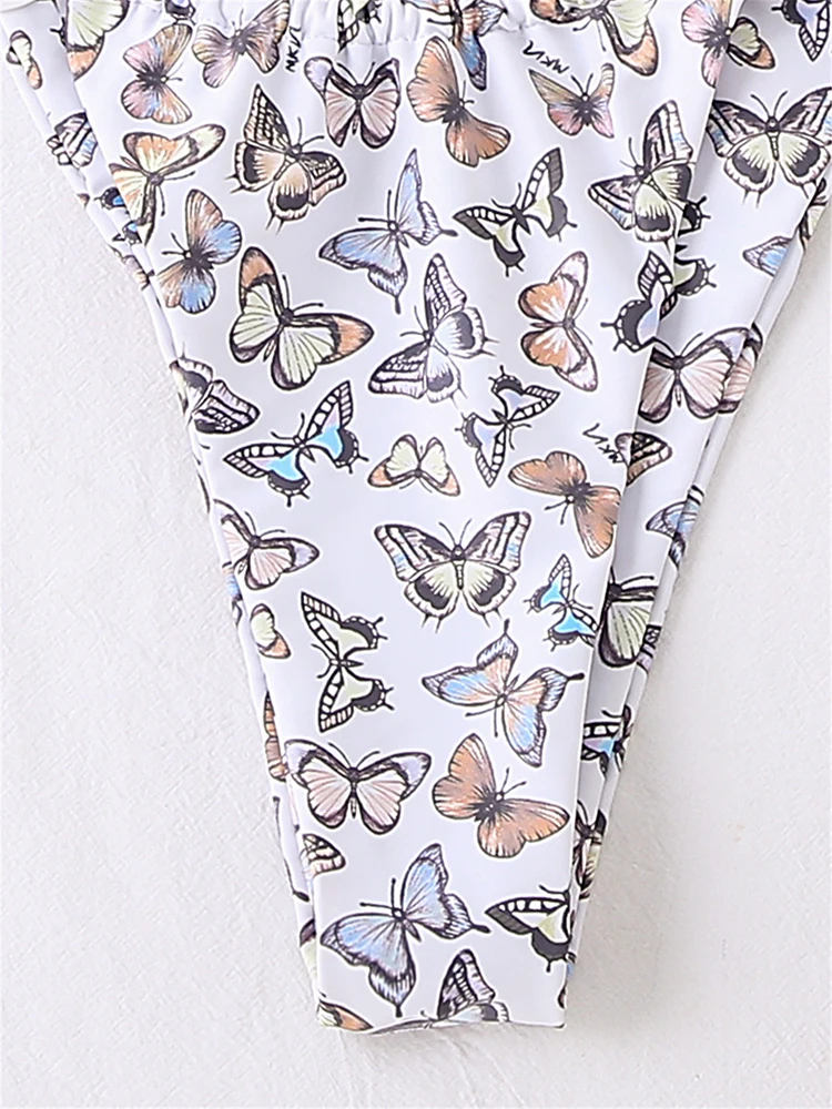 

ZTVitality Butterfly Print Sexy Bikinis Push Up Bikini 2021 New Arrival Halter Bandage Swimsuit Ring Low Waist Swimwear Women
