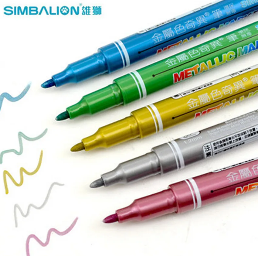 Simbalion Маркеры цвета "металлик" 5 цветов Круглый наконечник художественные