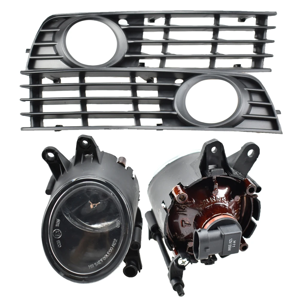 

Авто-Стайлинг передние противотуманные фары светильник противотуманных фар с лампами накаливания и провода и решетка радиатора для Audi A4 B6 ...