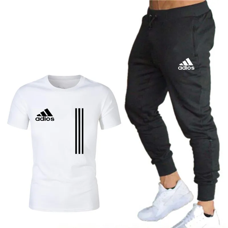 

New adios men's spring and summer suit T-shirt + pants two pieces of casual sportswear men's sportswear gym brand clothing sport