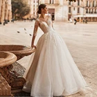 Женское свадебное платье с блестками UZN, элегантное ТРАПЕЦИЕВИДНОЕ платье цвета слоновой кости с полурукавами, кружевные аппликации для выреза