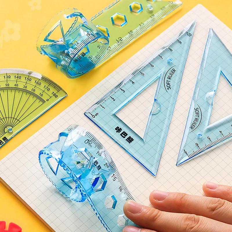 

4Pcs/set 15cm/20cm Flexible ruler Students school supplies Stationery soft ruler set Candy Color Cute Measuring Tool Gift