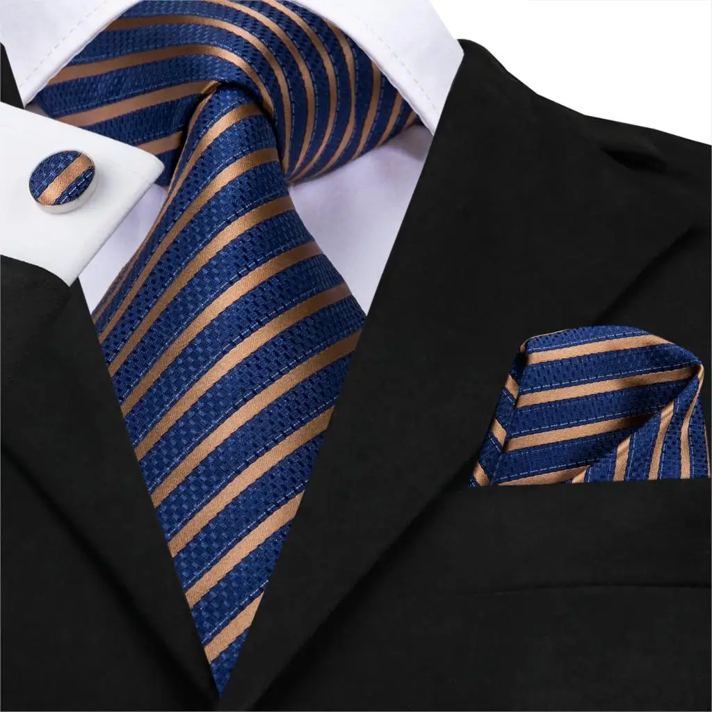 Hi Tie Business s синий мужской комплект из галстука Шелковый Полосатый галстук носовые