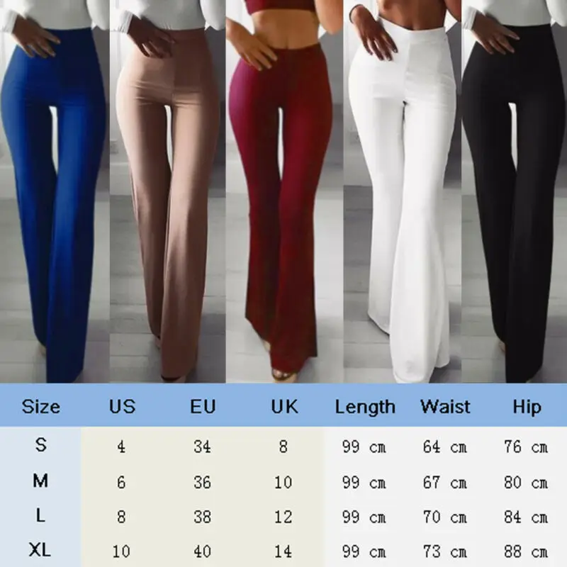 

2019 New Fashion pantalones mujer Women Slim High Waist Wide Leg Pants Flared Palace Ladies Stretch Trousers Pants