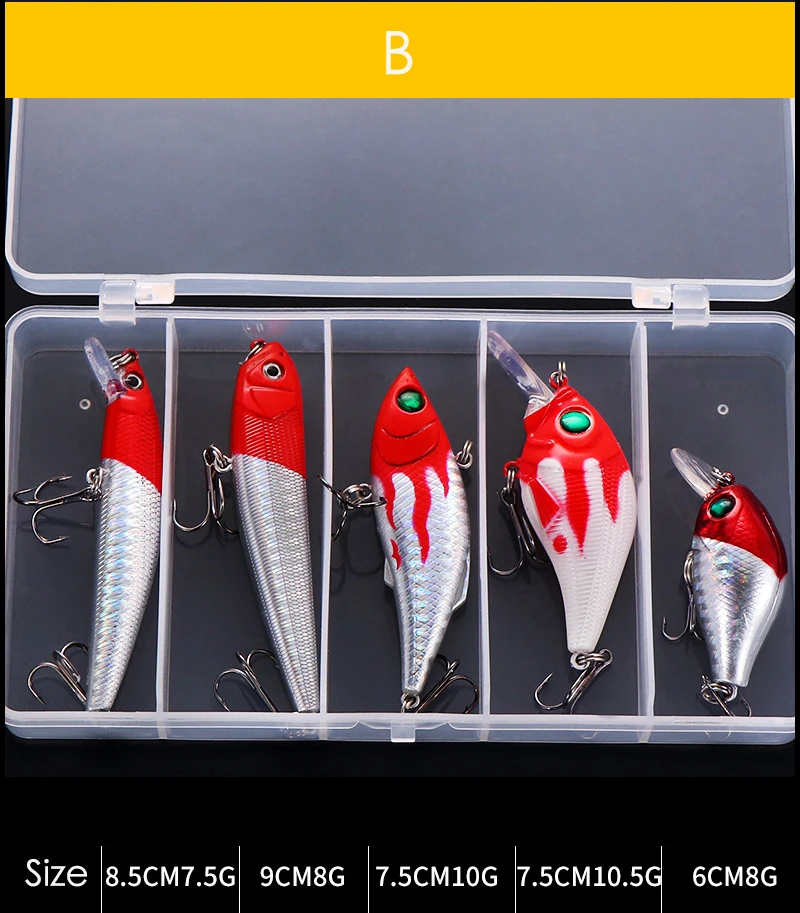 BESTMOVE 5 шт./лот набор жестких приманок для рыбалки кренкбейт Карандаш Поппер блесна VIB 5 цветов воблеры рыболовный комплект Isca искусственный Pesca - Цвет: Красный