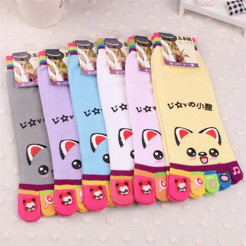 Kawaii Women's 5 Toe Cotton Socks 5 Pairs/Lot Colorful Cartoon Pilates Massage Female Ladies Smiley Face Five Fingers Socks