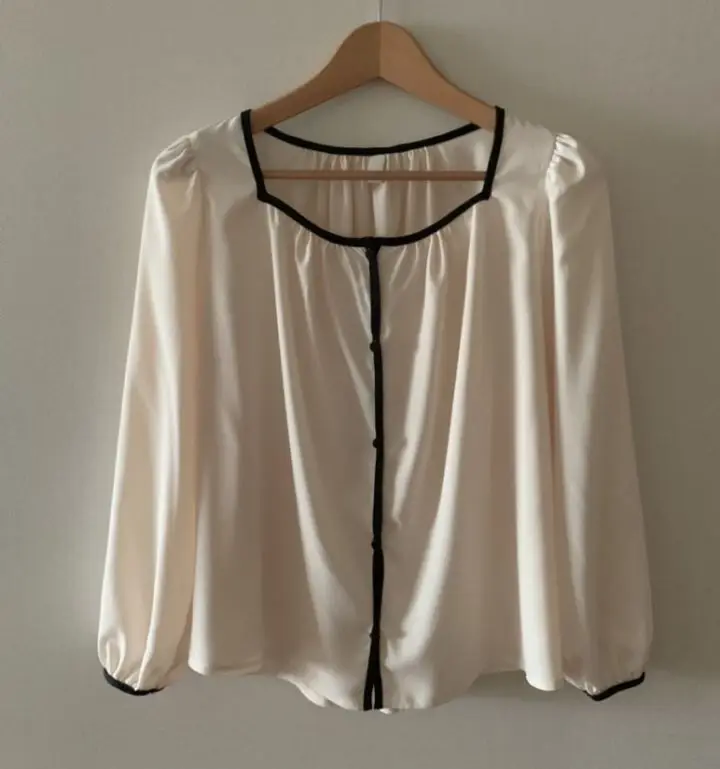 

South Korea Ins Contrast Color Binding Design Simple Basic Versatile Cute Youth-Looking Recipients Long Sleeve Shirt Top