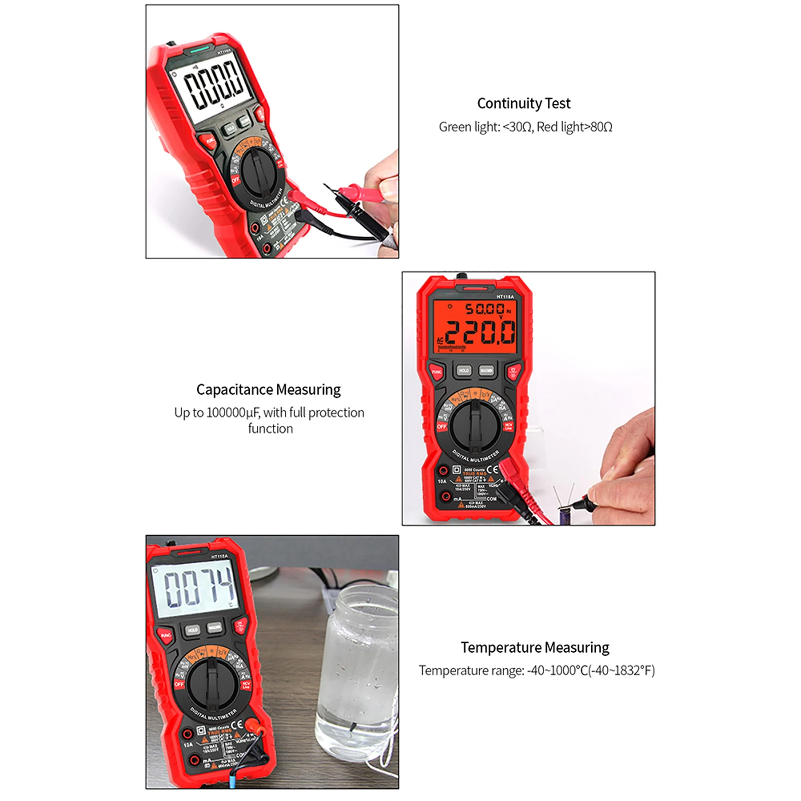 

Hot Sale HT118A/C/D Digital Multimeter Auto Range NCV Ture RMS AC/DC 6000 Counts Two-Color Screen Voltage Indicator Light Tester
