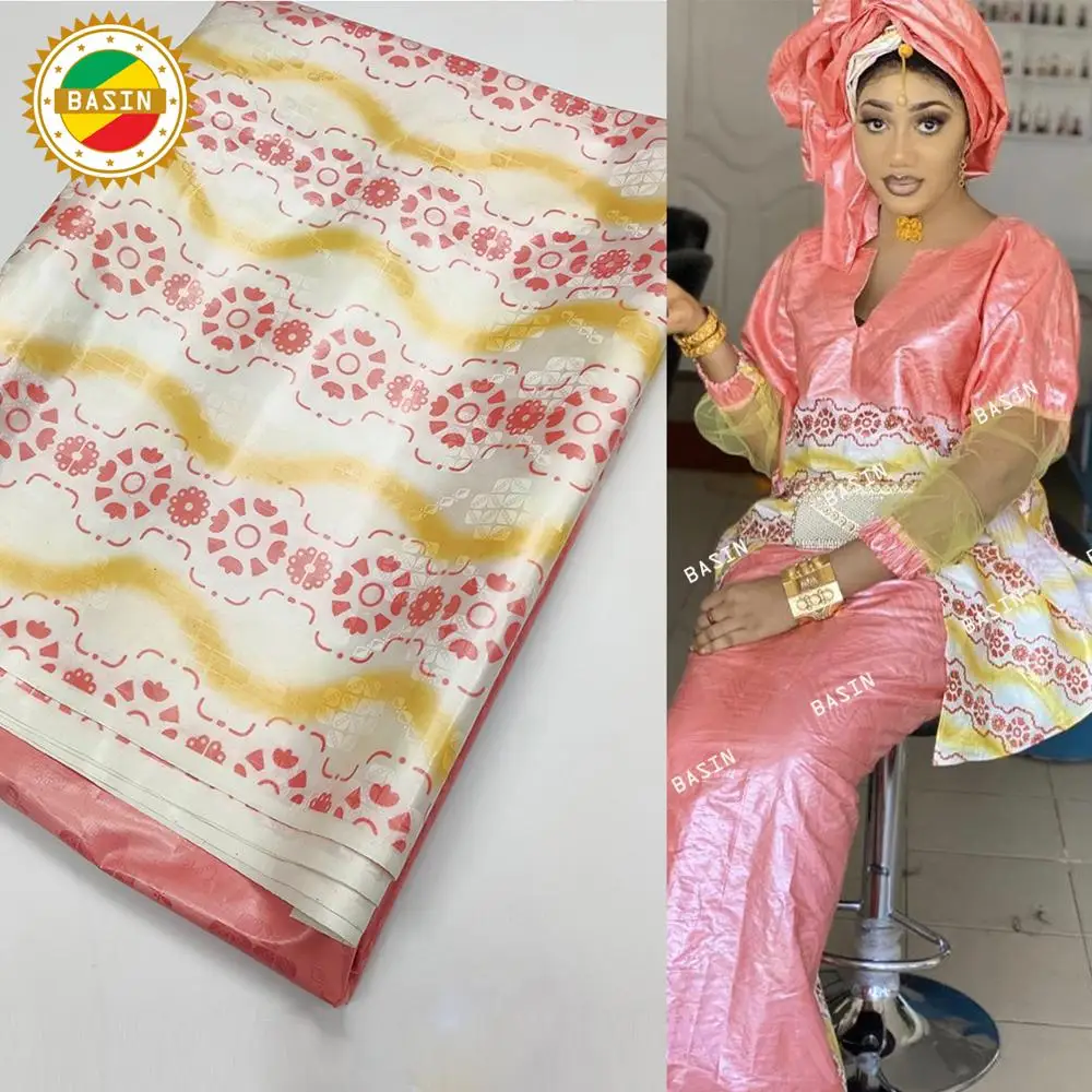 Tissu en dentelle Bazin Riche de haute qualité pour mariée ou demoiselles d'honneur, tissu en dentelle à motif floral imprimé, 2021