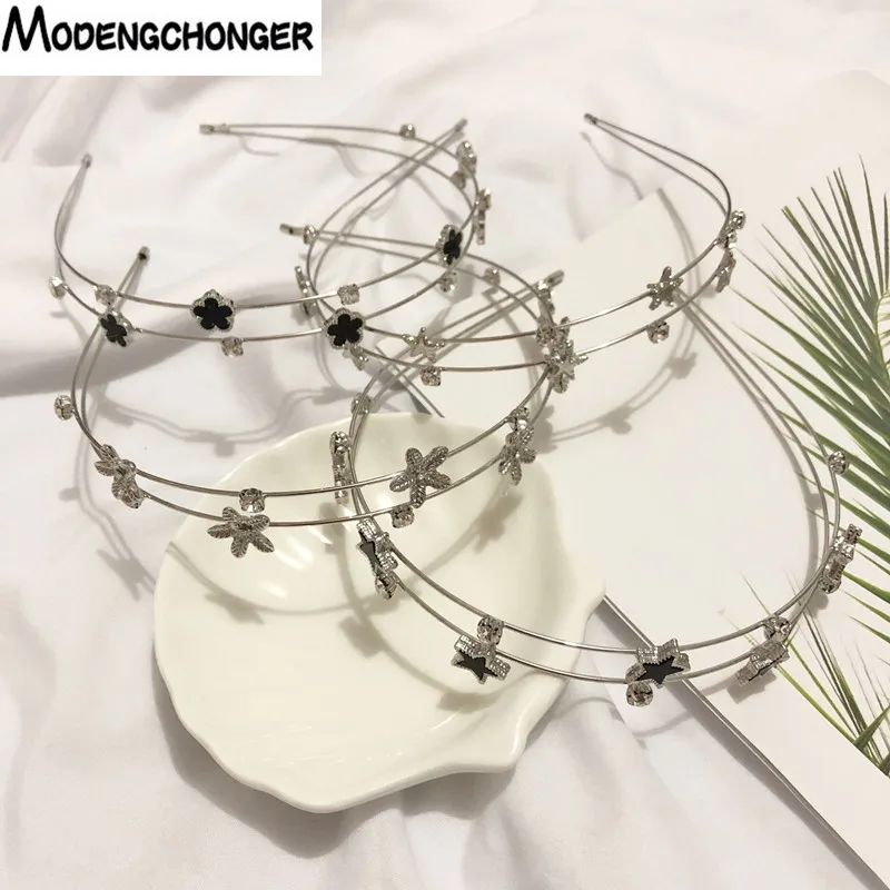 

Новая женская Милая широкополая заколка-повязка для волос со стразами двойная бриллиант простые аксессуары для волос головной убор