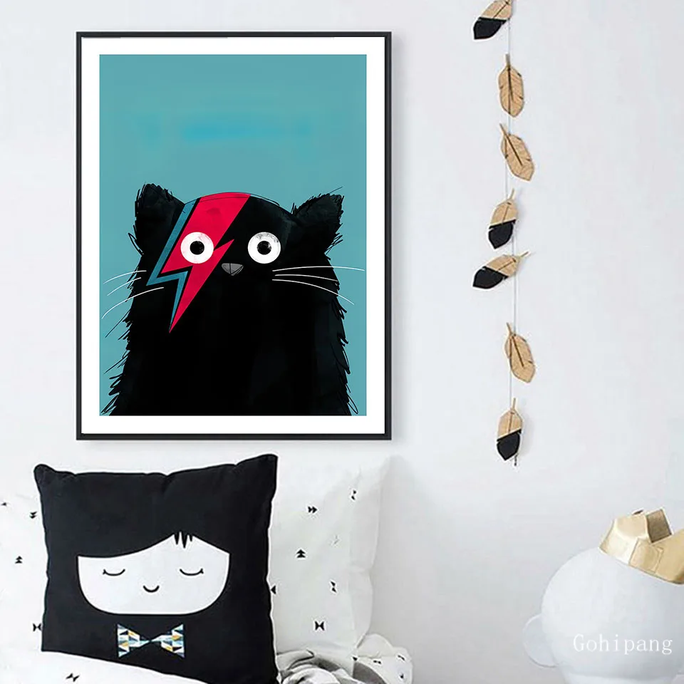 Wall Art скандинавский hd печать плакатов Молнии Черная Кошка Холст украшения дома
