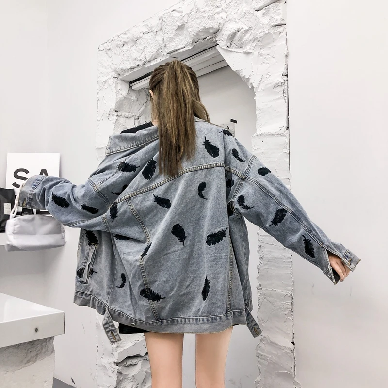 

Fashion new Korean loose and versatile feather embroidery denim jacket