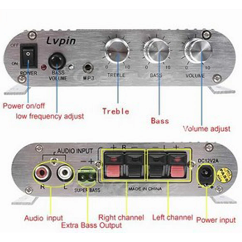 Цифровой автомобильный мини усилитель мощности 12 В 3 А + аудиокабель Lepy LP 838 Hi Fi 2.1CH