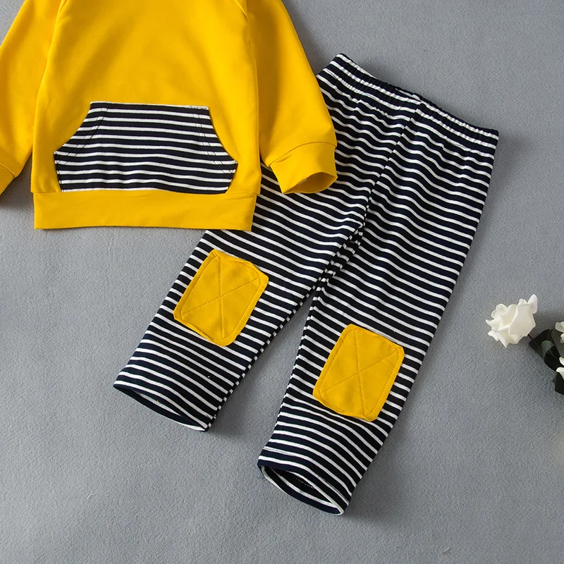 

0-24M High quality 2Pcs Baby Boys Stripe Sets boys clothes for toddler Boys Hooded Sweatshirt + Pants Outfits