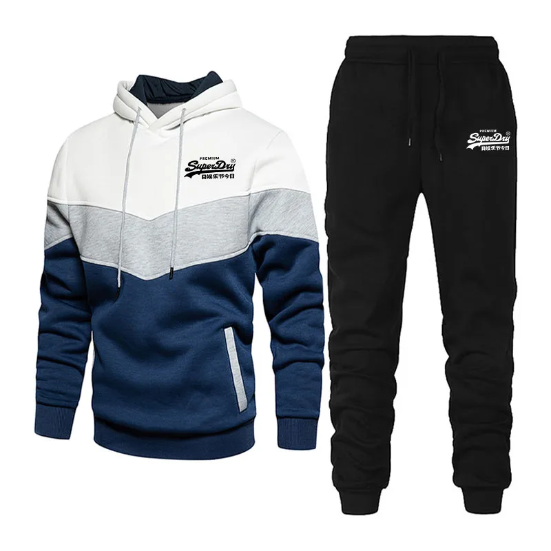 

2021 new M color matching men's sports casual suit hooded loose autumn and winter fashion + pants 2-piece set