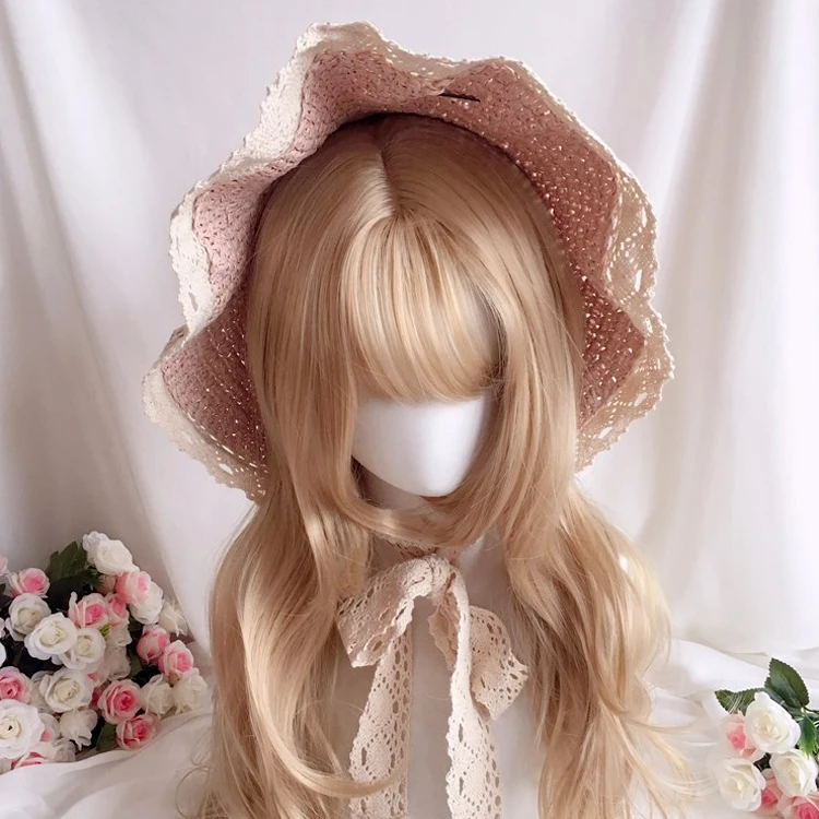 Pink hat Рококо бонет кружева Лолита ночнушка Французский Ретро Сад Лолита шляпа солнцезащитный летний женский - Цвет: Pink hat