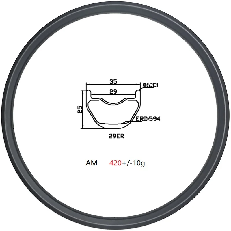 

29er MTB carbon rim 420g Enduro All Mountain 35mm wide 25mm deep 24H 28H 32H UD 3K 12K matte glossy clincher tubeless
