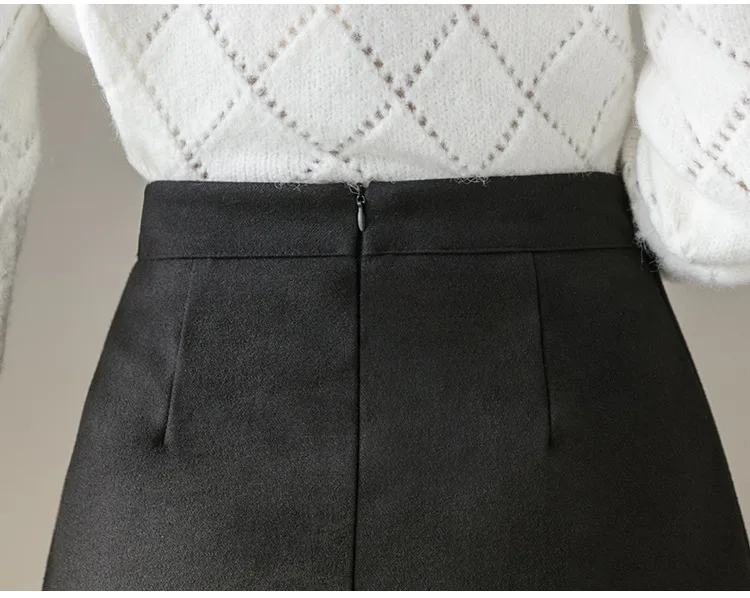 

High Quality 2021 Autumn and Winter New Thick Woolen A-line Skirt Casual Fashion High Waist Pleated Skirt Elegant
