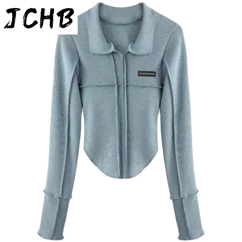 

JCHB 2021 new autumn and winter turn-down collar full sleeves ruffles knits single breasted high waist short jacket WP12605L