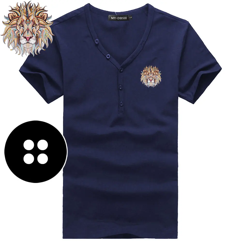 A65-Short-Navy Мужские облегающие футболки, летние хлопковые футболки, мужские повседневные майки, облегающие футболки с v-образным вырезом и пуговицами, футболки с коротким рукавом, большие размеры S-3XL - Цвет: A65-Short-Navy