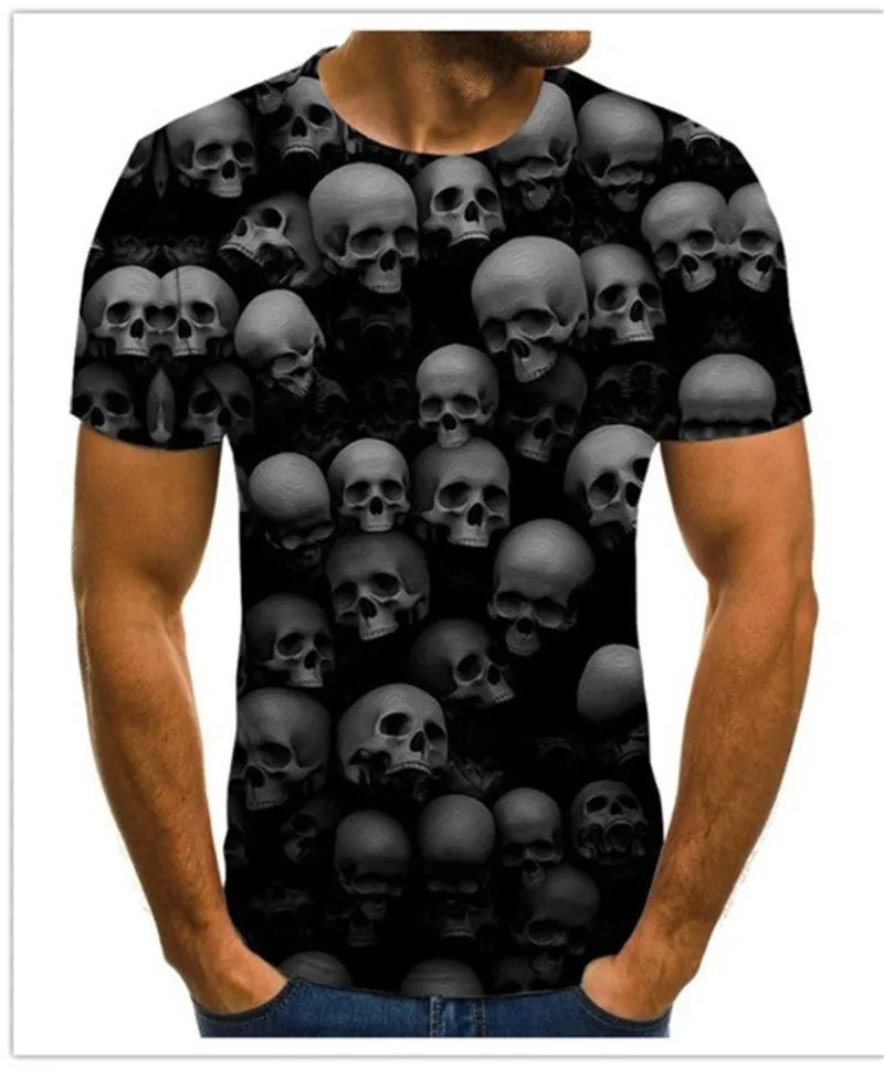 

Horror skull men's T-shirt summer casual tops 3D printed fashion short-sleeved new round neck shirt trendy streetwear
