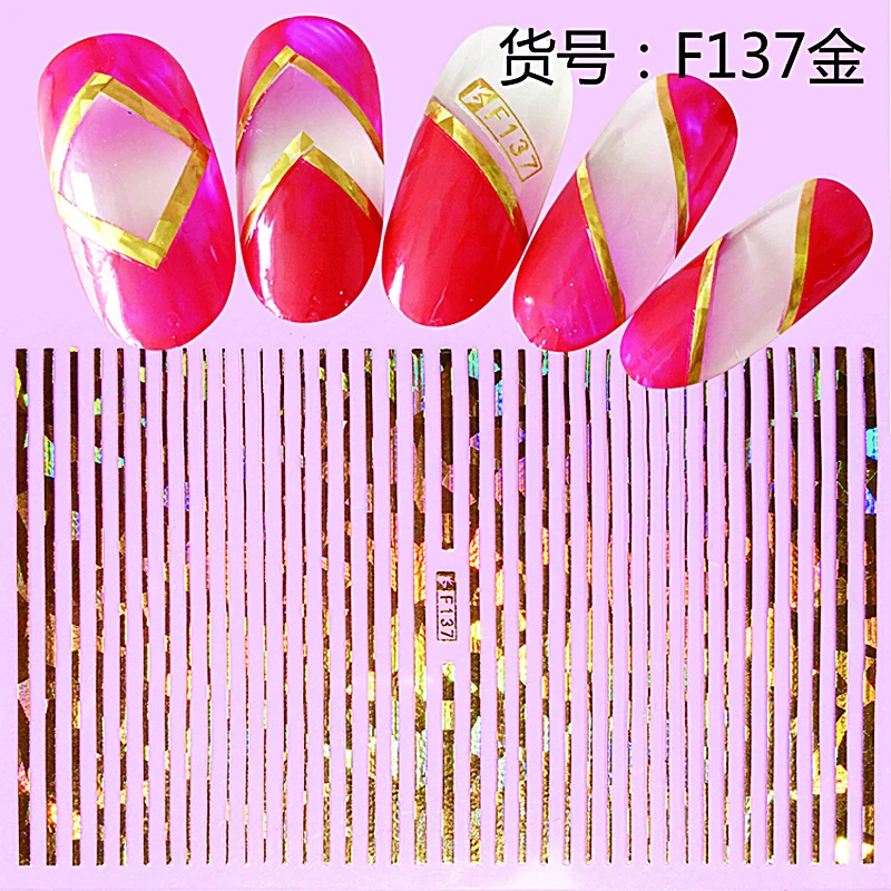 

Ripple Black White Line Nail Sticker Laser Gold and Silver Chain Stripe Nail Art Deco Geometric Graphic Bow Nail Slider F137