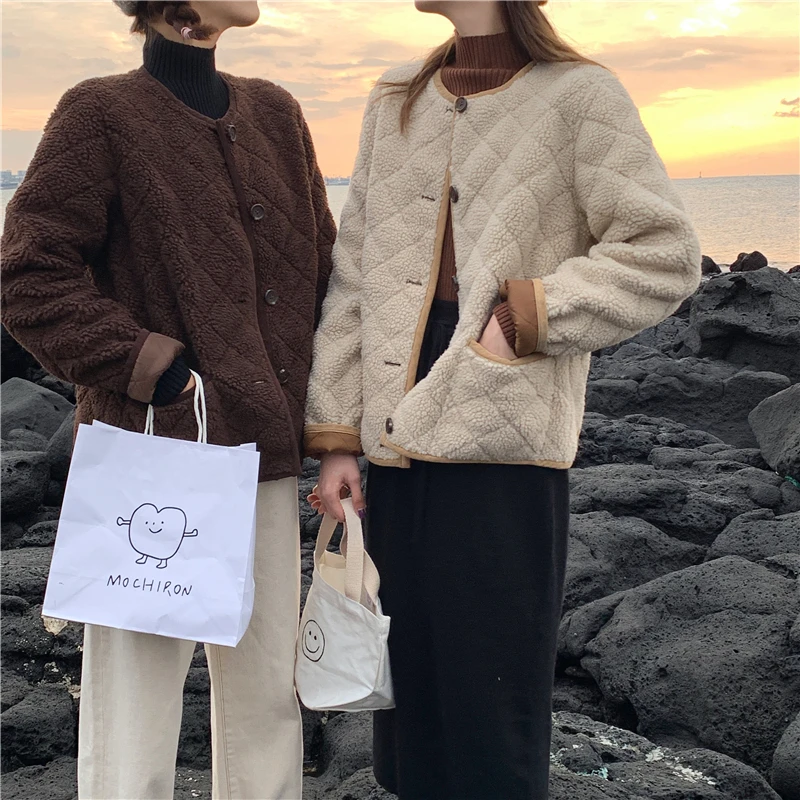 

Korean 2020 Winter Loose Lambswool Women Coat Single Breasted Long Sleeve Warm Casaco Femme Padded Japanese Casual Thick Abrigos