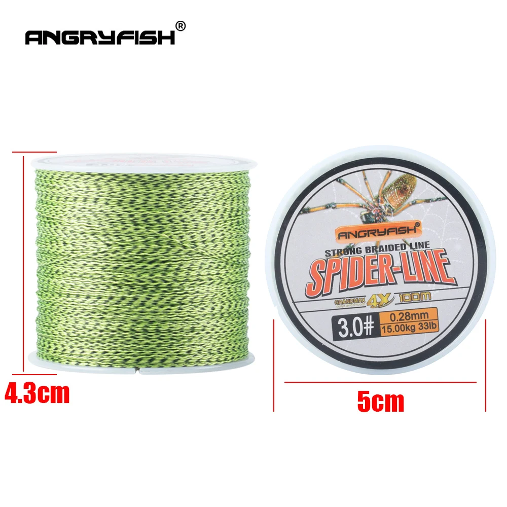 Angryfish новый цвет 4 нити плетеная леска 100 м фрукты зеленый PE 0 #-6 # многонитевая 10-60